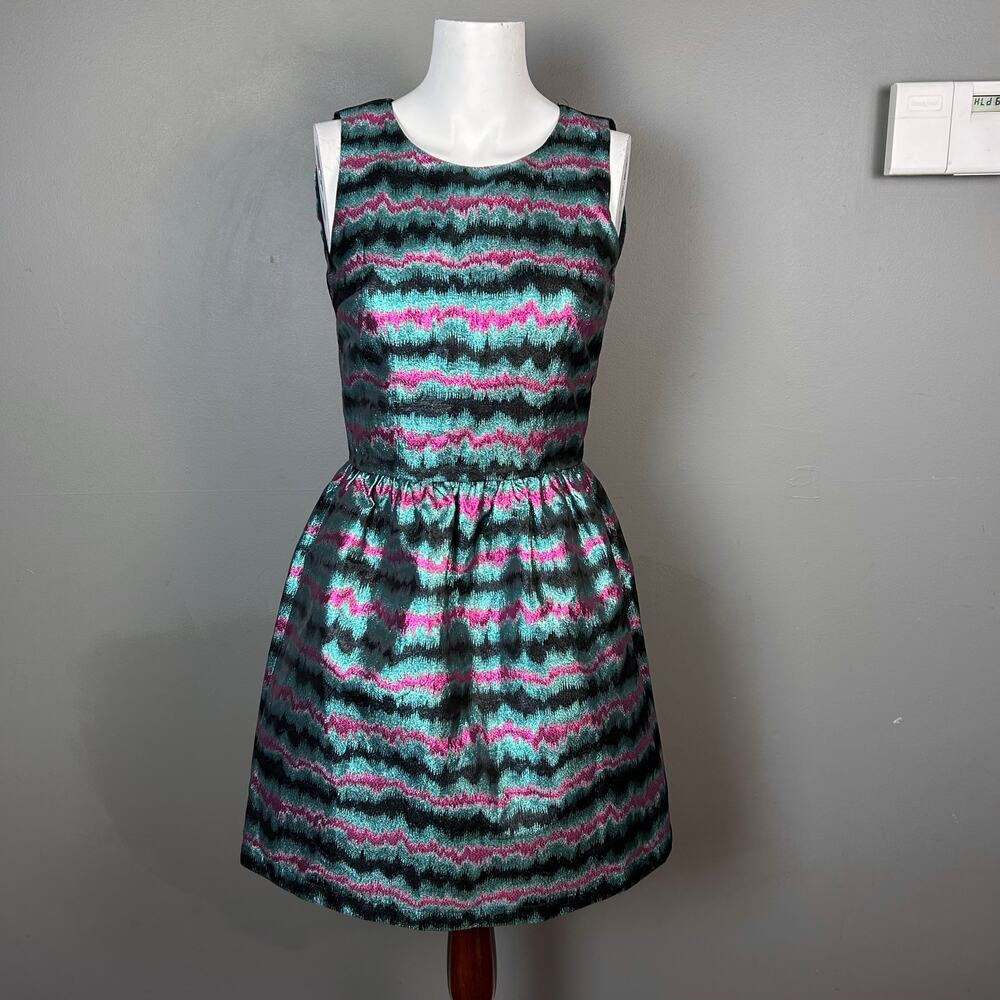 French Connection dress size‎ 0 US tinsel Holiday Ornament metallic green pink